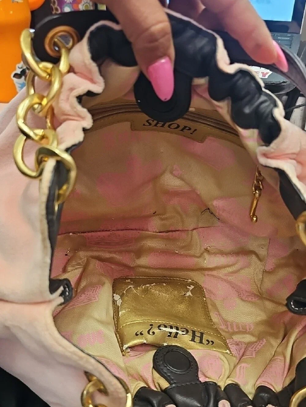 Juicy Couture Pink Velvet Chain-Handle Shoulder Bag with Gold Hardware, Vintage.